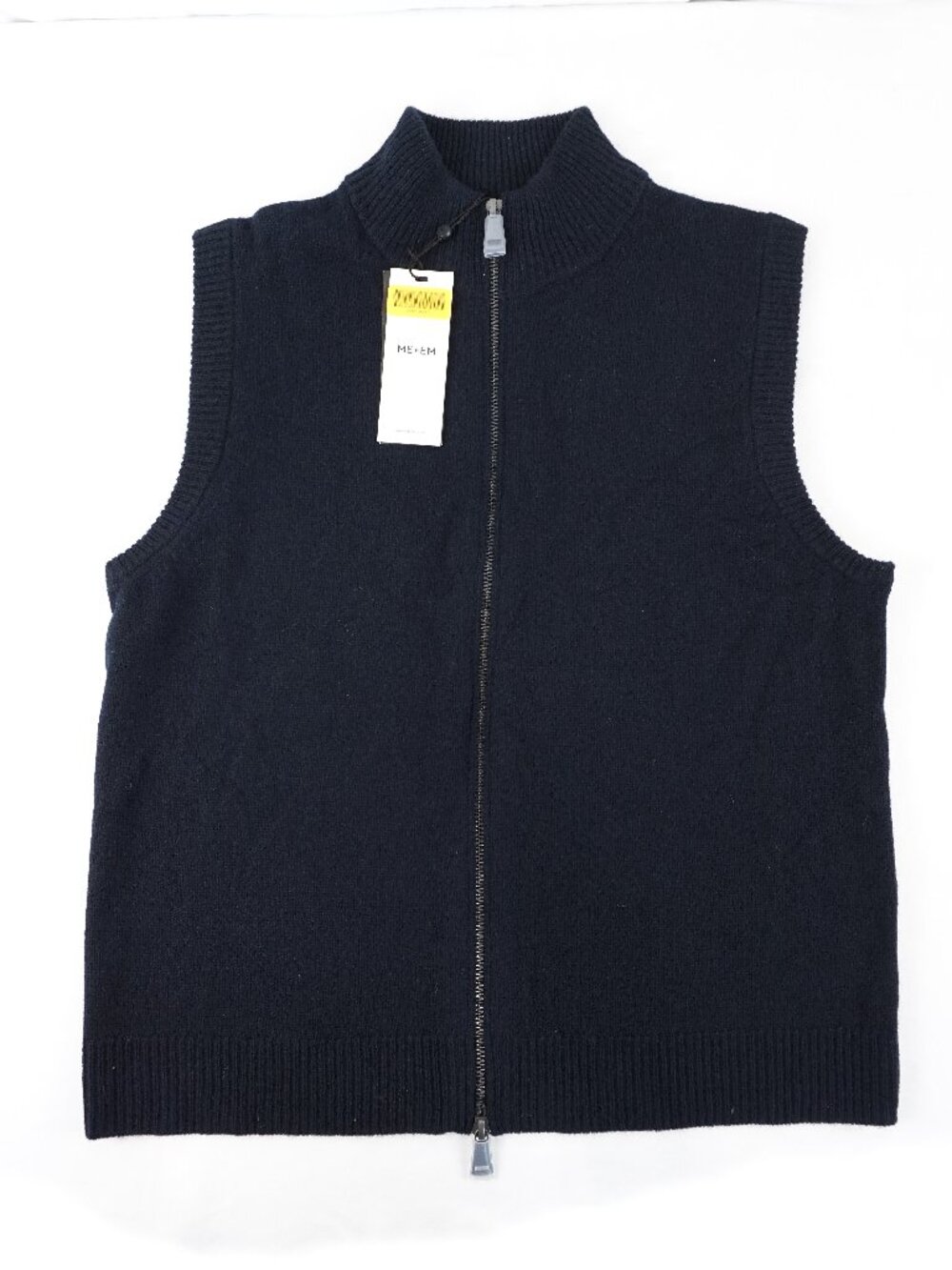 ME+EM Two-Way Zip Straight Knit Merino Sweater Vest In Navy Women's Size S (NWT)